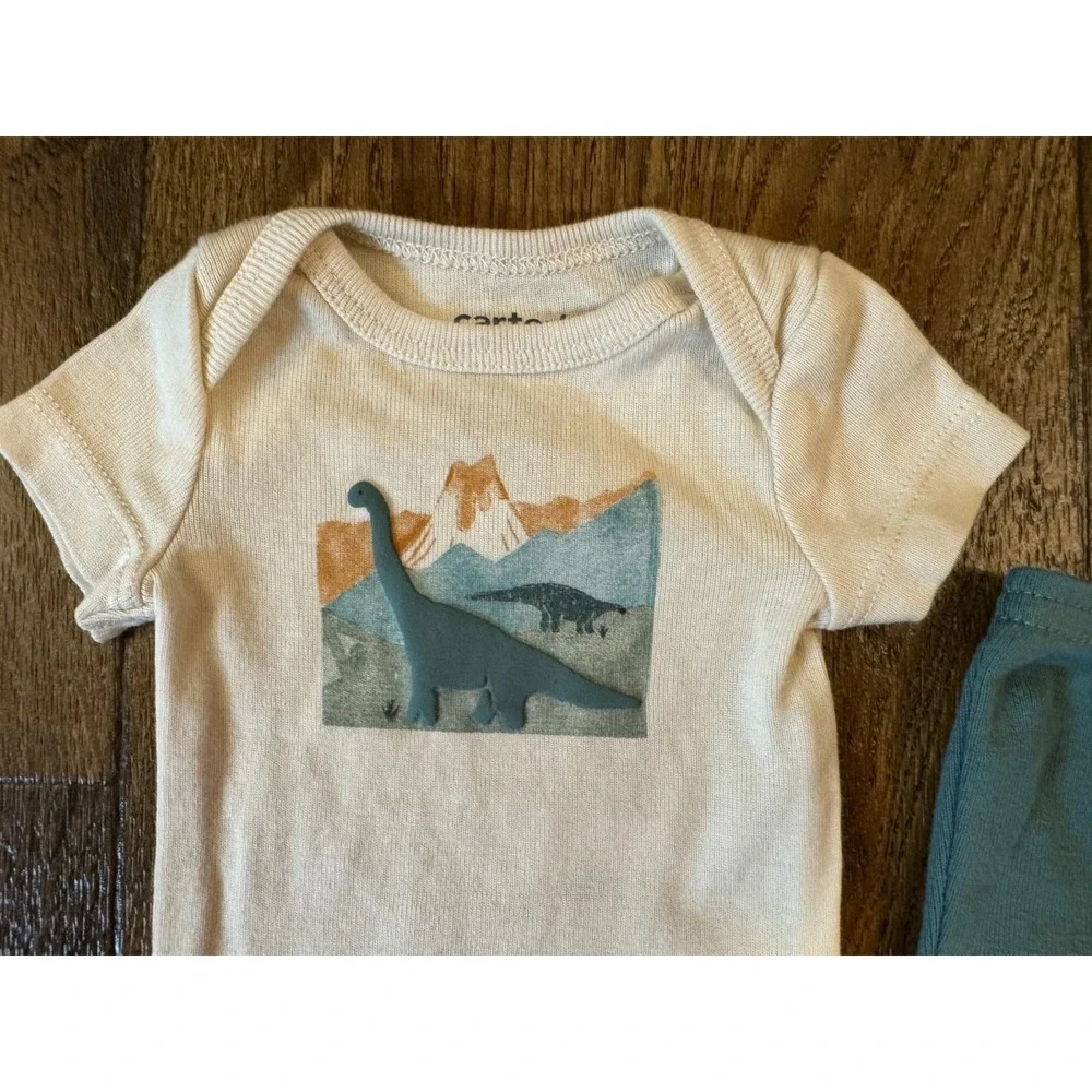 Carters Preemie Baby Boy Outfit Bodysuit Pants 2 Piece Set Dinosaurs Reborn Doll